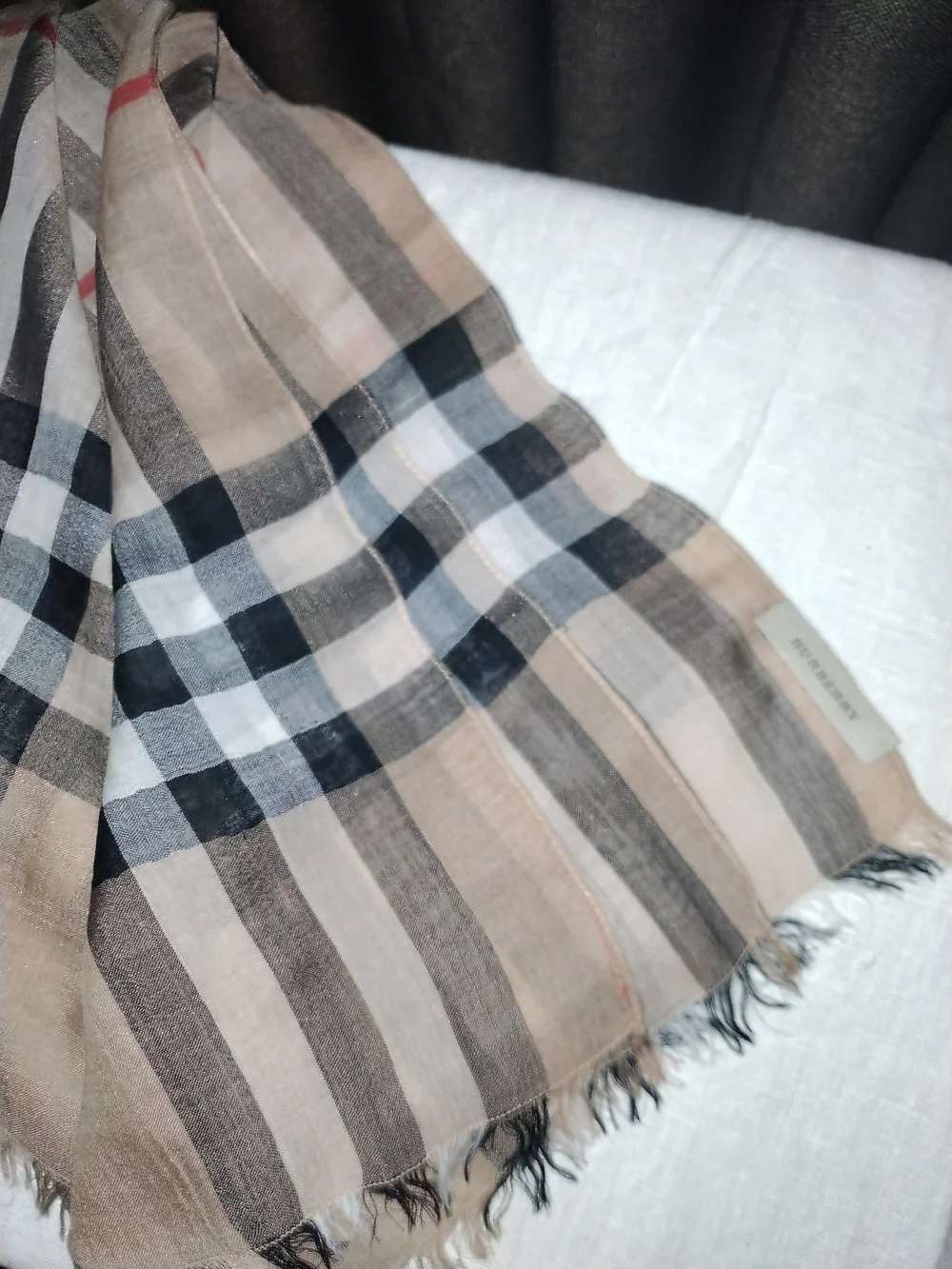 Burberry Beige and Black Check Sheer Lightweight Plaid Scarf